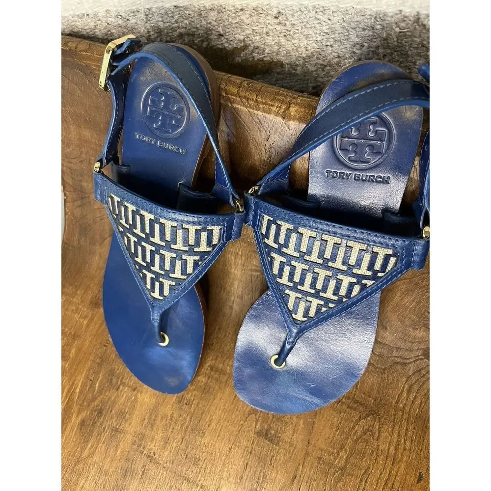 Tory Burch - Women's Thong Sandals - Blue Leather - Size 6.5 - Lightly Used